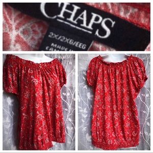 Chaps off-the-shoulder red & black paisley top- 2X